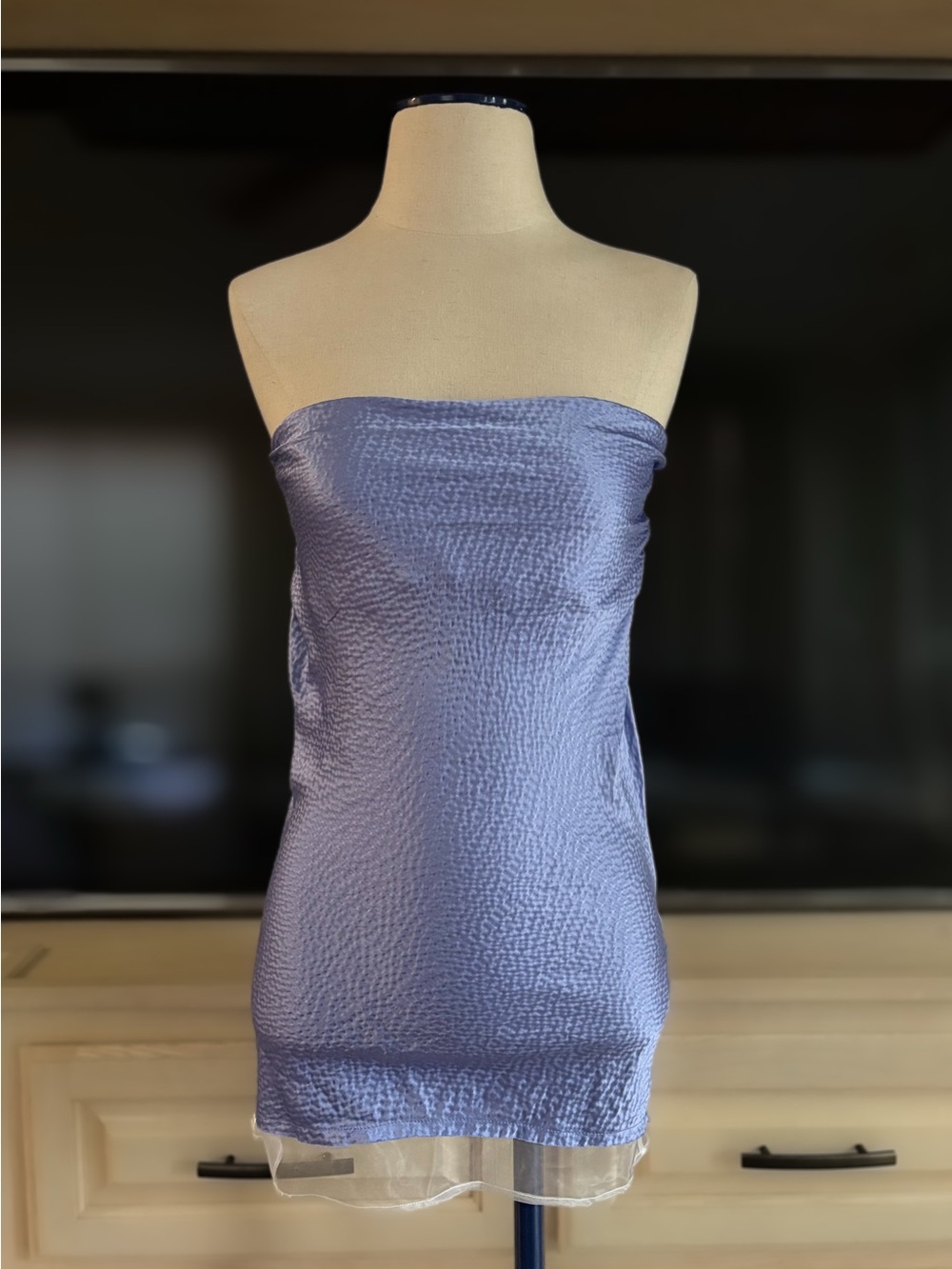 Vintage Poleci 100% Silk Ultra Mini Dress In Periwinkle/Lavender